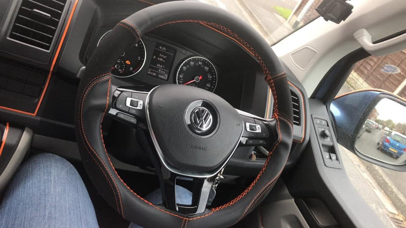 Orange stitch steering wheel cover