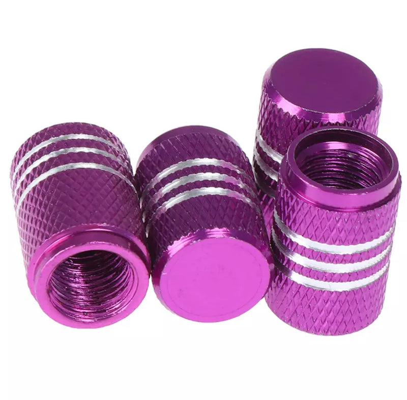 Purple aluminium tyre valve dust caps