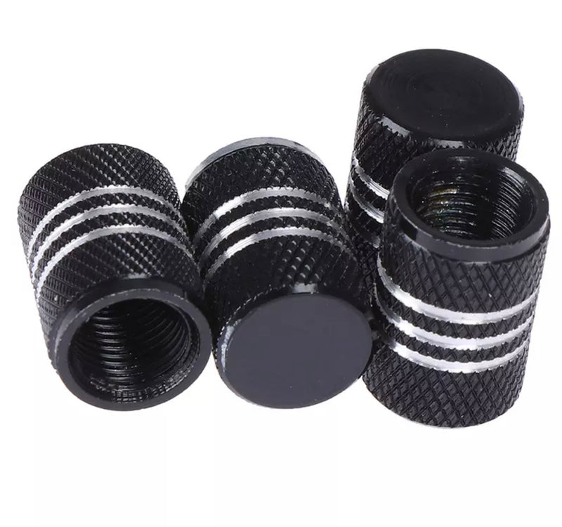 Black aluminium tyre valve dust caps